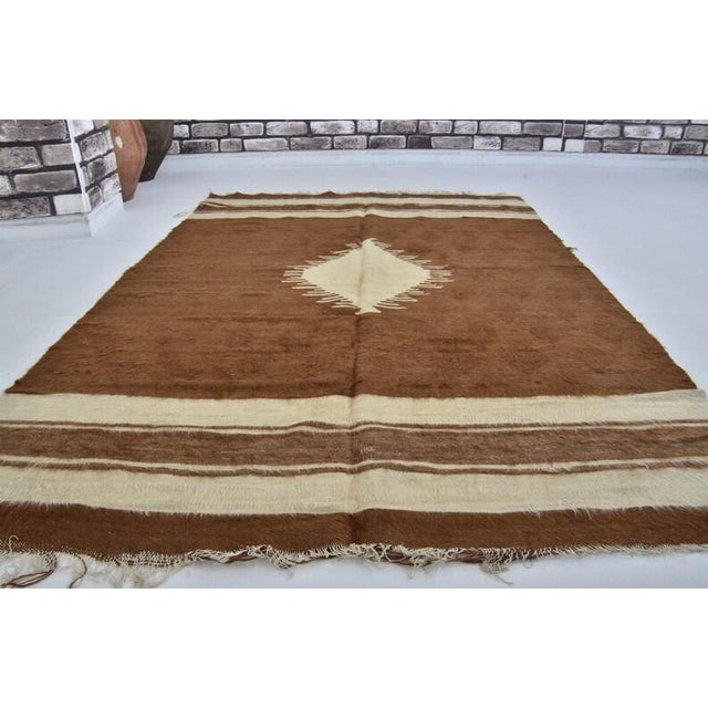 Textile Vintage Handwoven Natural Goat Hair Kilim Rug For Sale - Image 7 of 10