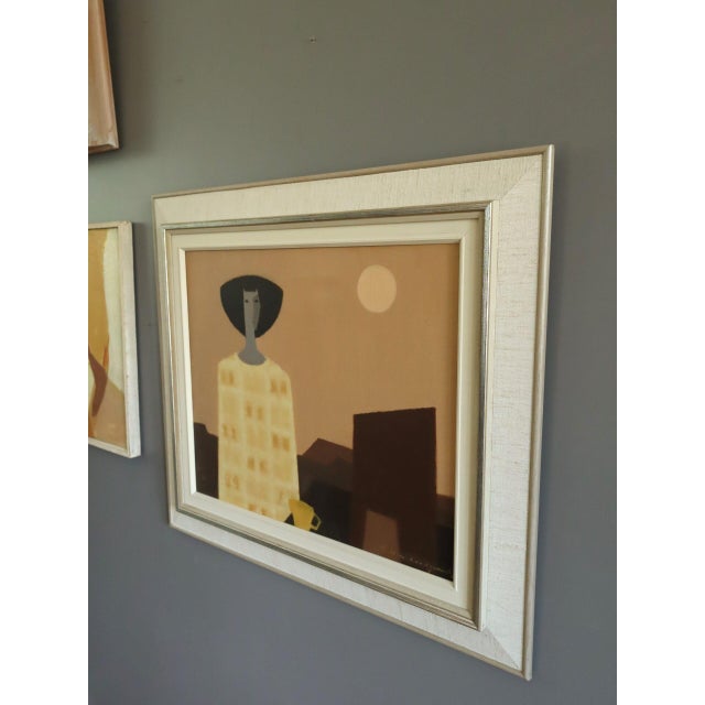 Mid-Century Modern 'Moonrise With Yellow Cup' Vintage Original Swedish Figurative Oil Painting, Framed For Sale - Image 4 of 12
