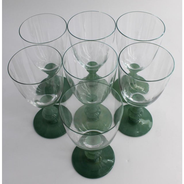 Villeroy & Boch 1990s Villeroy & Boch Isabelle Blown Glass Water Goblets in Jade Green - Set of 7 For Sale - Image 4 of 5