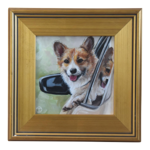 Corgi Dog Puppy Portrait Painting Including the Antiqued Gold Wood Frame