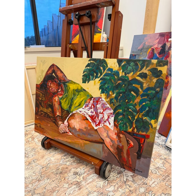 Textile A Soft Surrender , Acrylic Painting by Godfrey Afebuame (2026) , 21st Century, Contemporary Art, Figurative Portrait, Africa Women, Impressionism. For Sale - Image 7 of 8