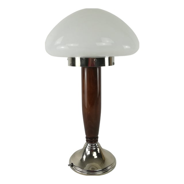 Art Deco Wood and Glass Table Lamp, France, 1930s For Sale
