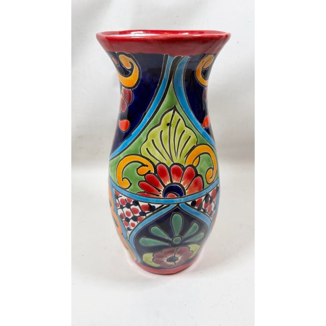 Hand Painted Colorful Talavera Vase Mexico Pottery 14” Signed J Leganz For Sale In Los Angeles - Image 6 of 7