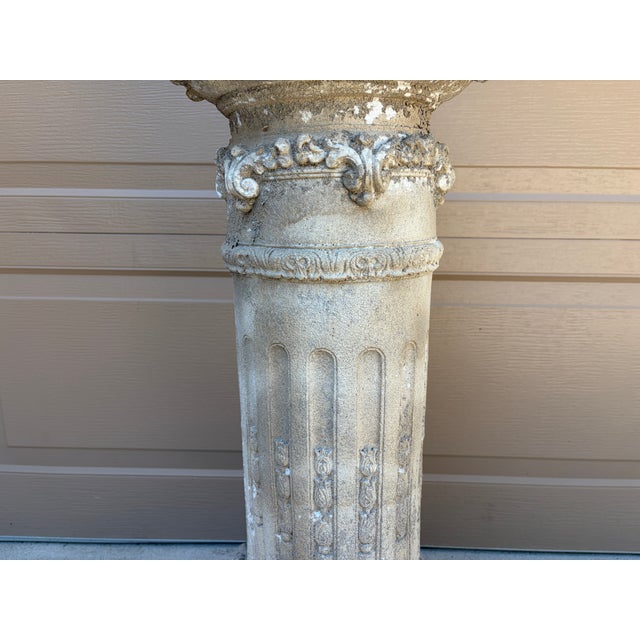 Gray Weathered Neoclassical Cast-Concrete Garden Column Pedestal For Sale - Image 8 of 11