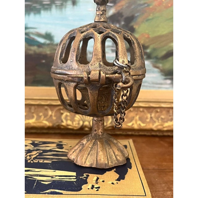 Brown 1970s Handmade Brass Style Decorated Tea Light Holder. For Sale - Image 8 of 8