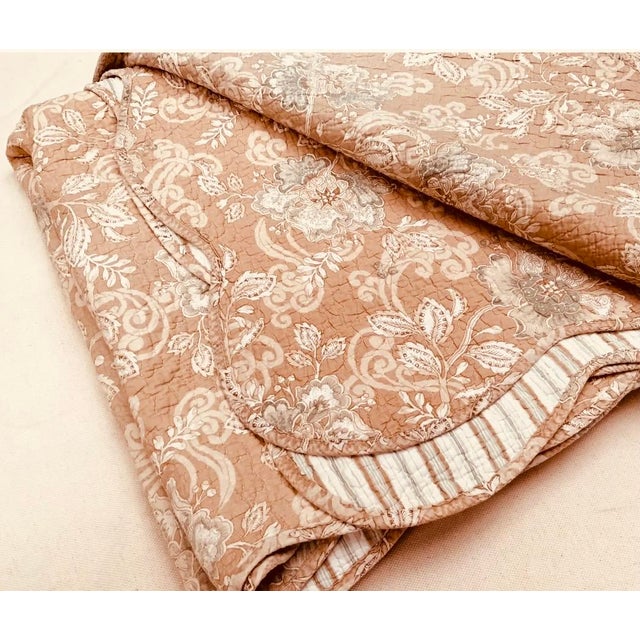 Vintage French Toile & Ticking Stripe Cotton Quilt, Queen Size For Sale - Image 9 of 18