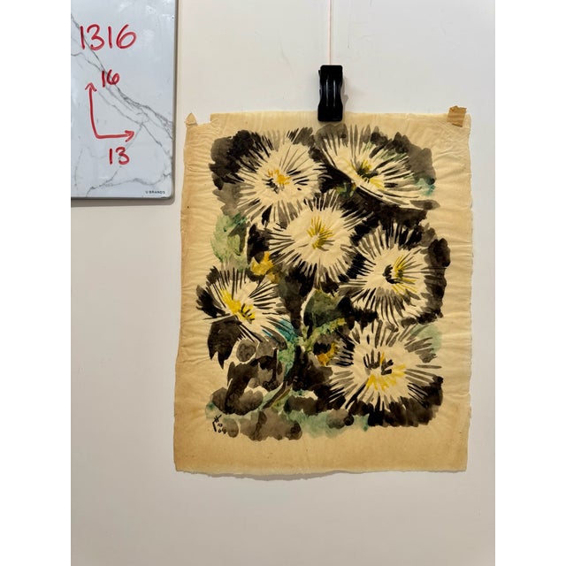 Paper Henry Emil Salloch Original Watercolor on Paper Abstract White Blossoms in Deep Shadow, 1964. For Sale - Image 7 of 7
