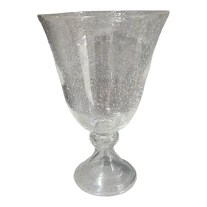 Vintage Hand Blown Pedestal Center Piece Bowl Fizz Controlled Bubble Clear Class Vase