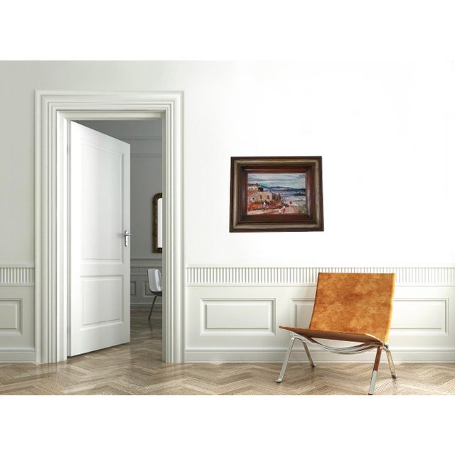 (American 1910 - 1984) artist Howard Bobbs. Painted this oil landscape on board and titled it “Sunday Afternoon, Chimayo",...