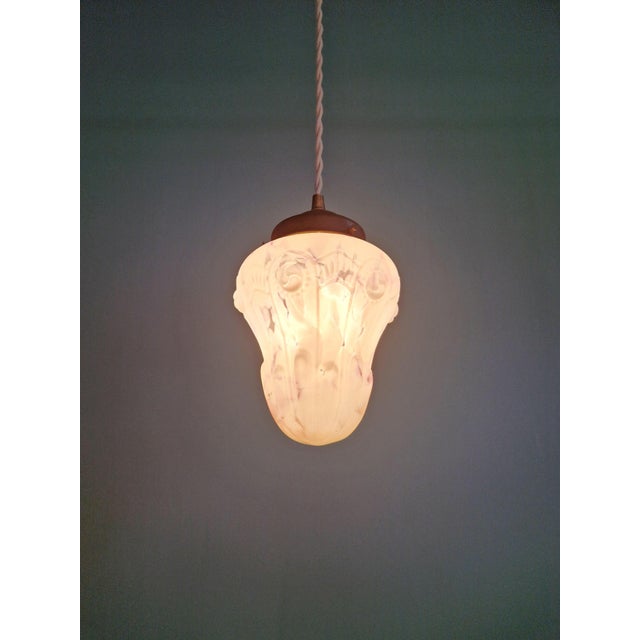 Art Deco Pendant Light in Speckled White and Purple Glass, 1920s For Sale - Image 10 of 12