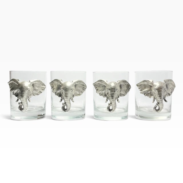Arthur Court “Safari” 4 Elephant Double Old Fashioned Tumbler Glasses 4” 14oz Good condition. No chips, cracks, or...