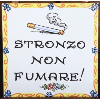 Vintage Italian 'No Smoking' Hand Painted Art Tile For Sale