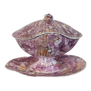 Antique Early 19th Century English George III Wedgwood Pink Moonlight Luster Sea Shell Sauce Tureen and Under Plate Circa 1810