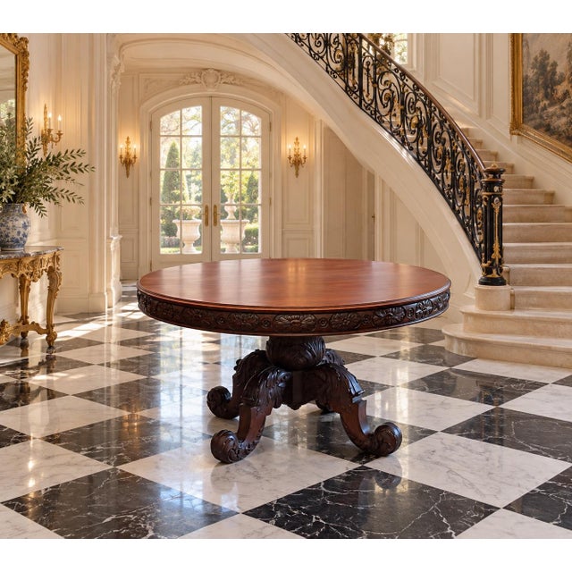 Traditional Tobey Furniture Chicago Carved Cherry Pedestal Dining Table, Wadsworth Hall Lake Geneva Provenance, C. 1902 For Sale - Image 3 of 11