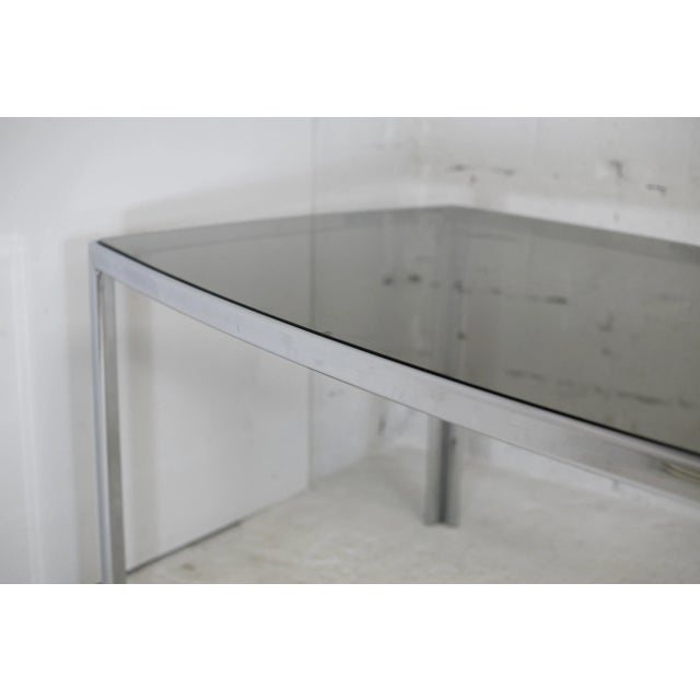 Metal Table in Chromed Metal with Curved Smoked Glass Slab Top, France, 1970s For Sale - Image 7 of 18