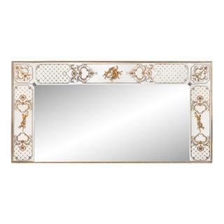 Art Deco Giltwood Wall Mirror With Ornate Eglomise Border & Mythological Motifs For Sale