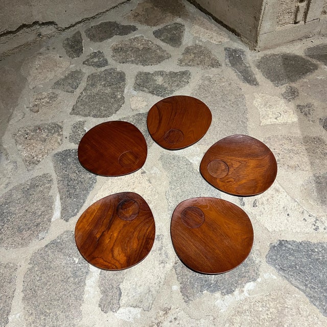 1960s Teakwood Snack Plates Lunning Inc Denmark- Set of 5 For Sale - Image 4 of 18
