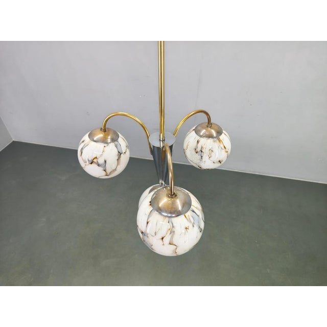Gold Art Deco Chandelier in Marble, Glass, Brass & Chrome, 1930s For Sale - Image 8 of 14