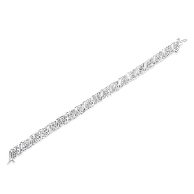 Contemporary .925 Sterling Silver 2.0 cttw Diamond Double Wrap S Curve Link Bracelet (I-J Color, I3 Clarity) -7.25" For Sale - Image 3 of 5