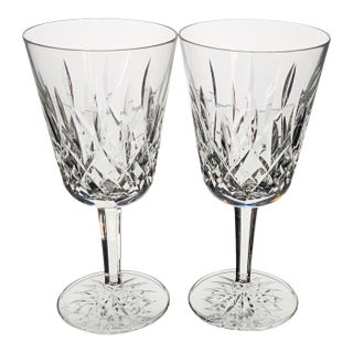Late 20th Century Waterford Lismore Hand Cut Crystal Water Goblets - a Pair For Sale