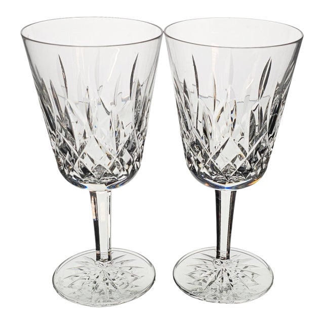 Late 20th Century Waterford Lismore Hand Cut Crystal Water Goblets - a Pair For Sale
