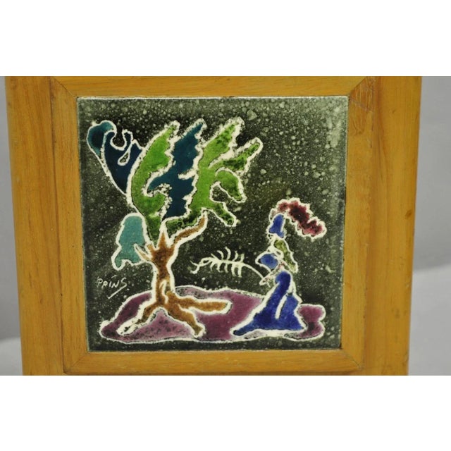 Brown Vintage J. Warner Prins Tile Mid Century Modern Cerused Wood Small Table Lamp For Sale - Image 8 of 12