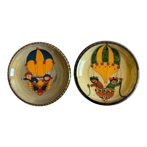 1970s Swiss Folk Art Pottery Wall Plates With Hot Air Balloons Heimberg-Steffisburg- a Pair