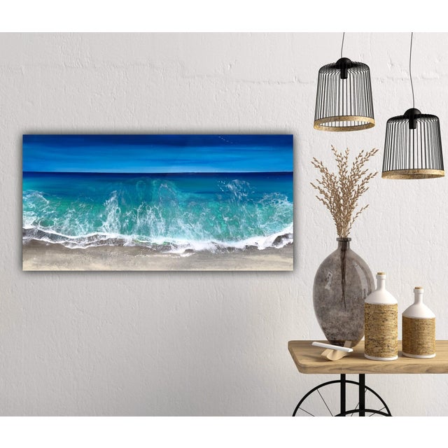 Abstract Ocean Waves #06 by Ana Hefco | Mixed Media on Canvas Ocean waves crashing on a sandy beach. For Sale - Image 3 of 4