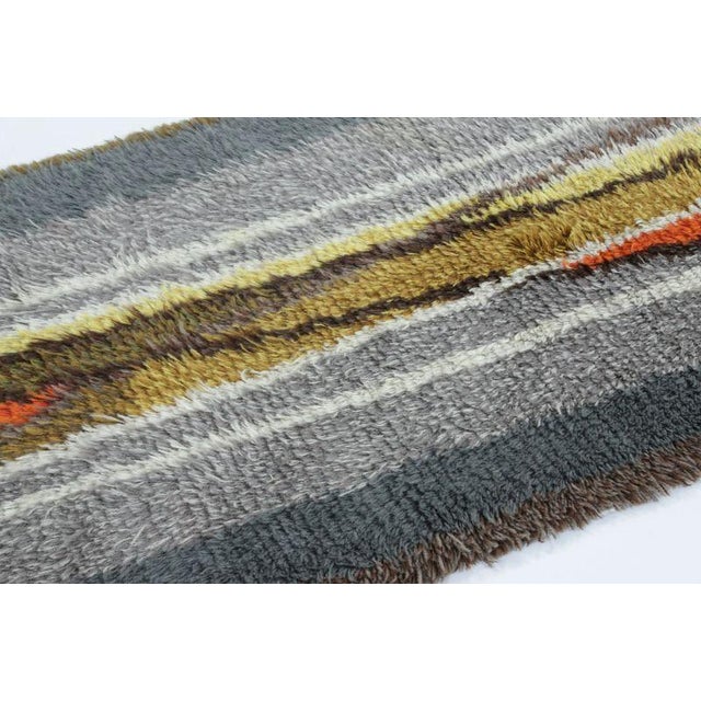 Rug & Kilim Vintage Swedish Rya Rug With Gray and Orange Vertical Geometry - Rug & Kilim For Sale - Image 4 of 8