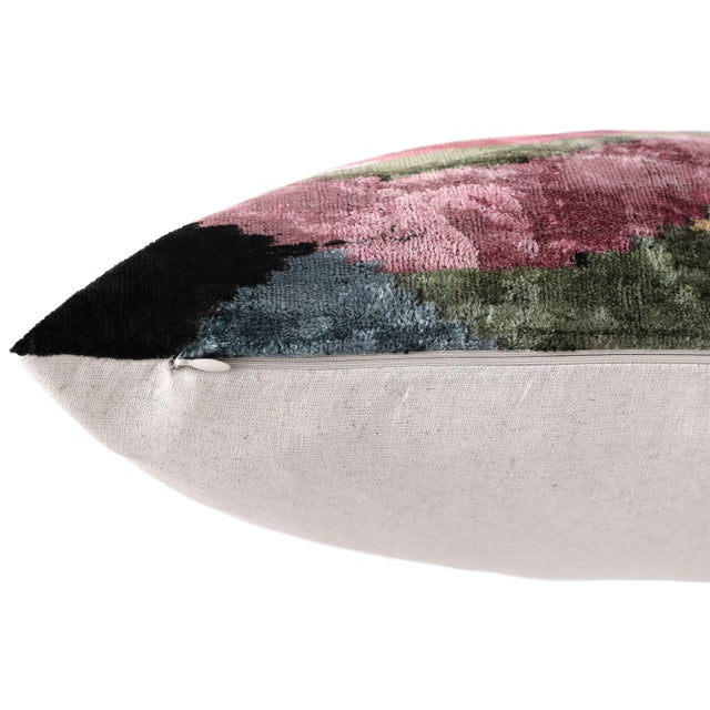 Textile Hand-Knotted Abstract Wave Silk Velvet Lumbar - 16x24 Sage & Mauve For Sale - Image 7 of 8