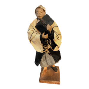 Antique Japanese Meiji Period Scholar Figure With Original Textile Robes, C. 1900