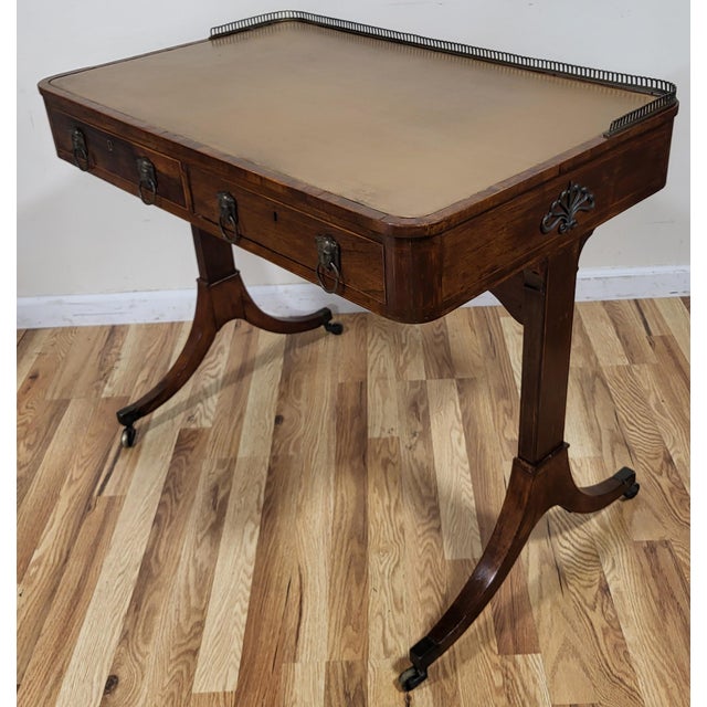 19th C English Regency Rosewood Leather Top & Bronze Gallery Lady's Writing Desk For Sale - Image 4 of 18