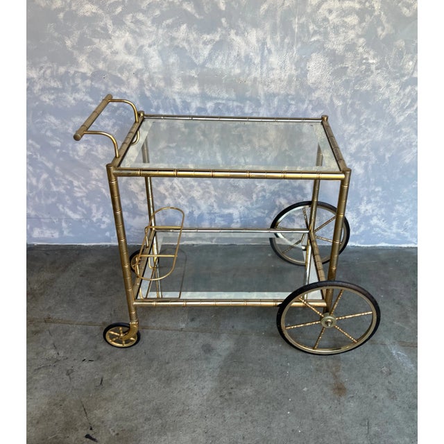 1950s French Mid Century Modern Brass Bar Cart For Sale - Image 5 of 13
