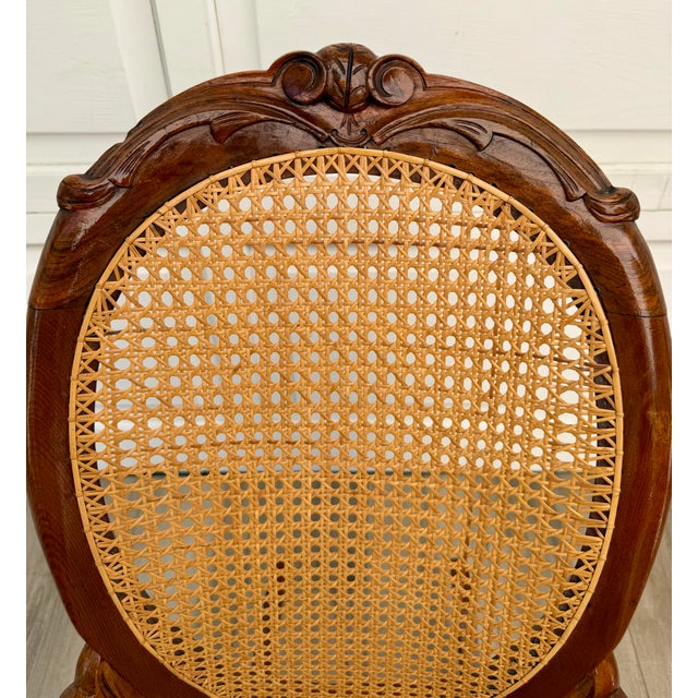 Brown Antique Victorian Carved Wood Hand-Caned Rocking Chair For Sale - Image 8 of 17