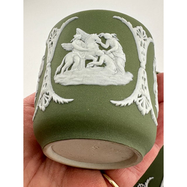 Celadon 1940s Wedgwood Celadon Demitasse Cup & Saucer – Neoclassical Bas-Relief Sage Green Porcelain For Sale - Image 8 of 11