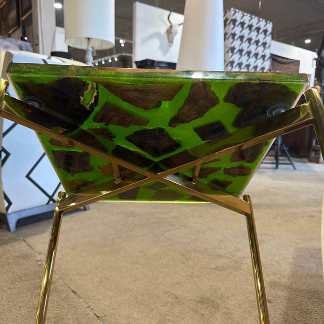 Plastic Brass, Accent Stone and Acrylic Top Accent table For Sale - Image 7 of 7