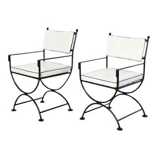 Pair of Neoclassical Style Powder-Coated Iron Curule Armchairs For Sale