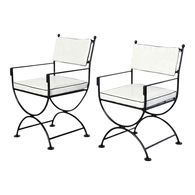 Pair of Neoclassical Style Powder-Coated Iron Curule Armchairs For Sale