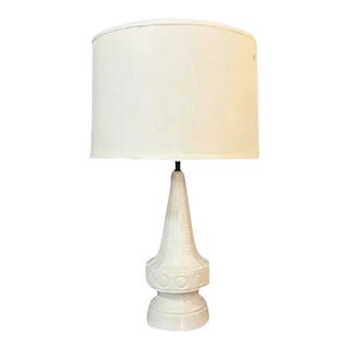 Mid Century White Lamp With Incised Abstract Designs For Sale