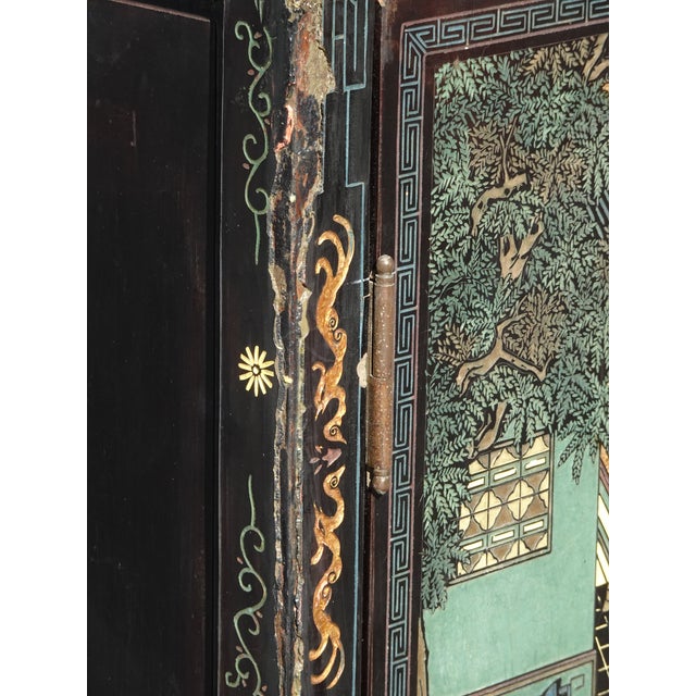 Vintage Oriental Asian Black Lacquer Cabinet Chinoiserie Side Table Signed Asis For Sale - Image 12 of 17