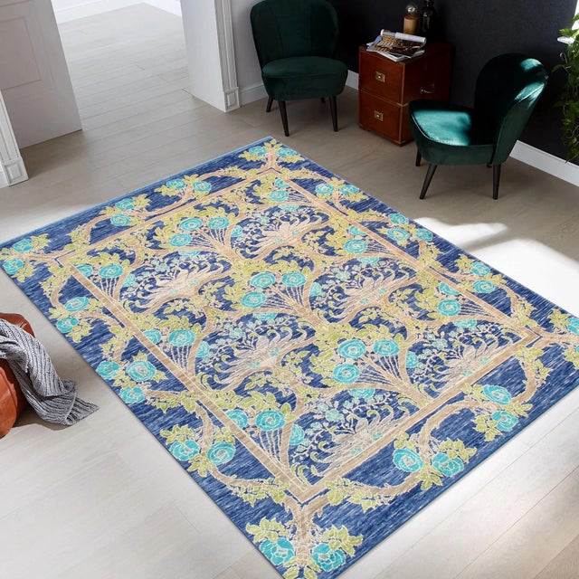 Textile Pasargad Home Oushak Blue Wool Area Rug- 7'11" X 9' 9" For Sale - Image 7 of 7