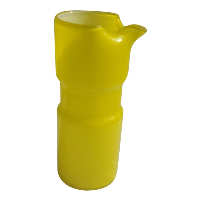 Mid Century Italian Yellow Cased Glass Pitcher For Sale