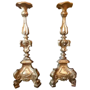 Antique Italian Louis XVI Style Carved Giltwood Torcheres Candle Holders - a Pair