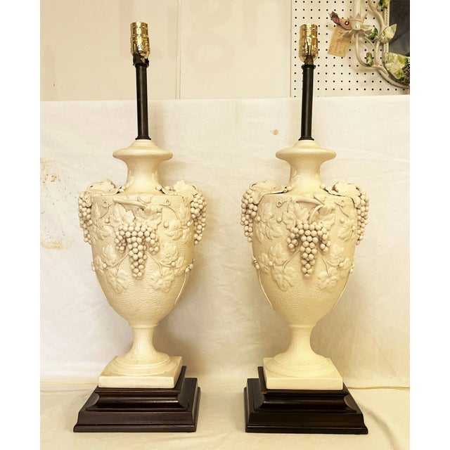 Vintage 1950's Italian Blanc De Chine Porcelain Lamps With Grape Cluster Motif- a Pair For Sale - Image 13 of 13