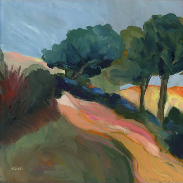 Views Above, Vintage Swedish Inspired Mid Century Modern, Impressionist Landscape Oil Painting by Alexandra Swistak For Sale - Image 4 of 4