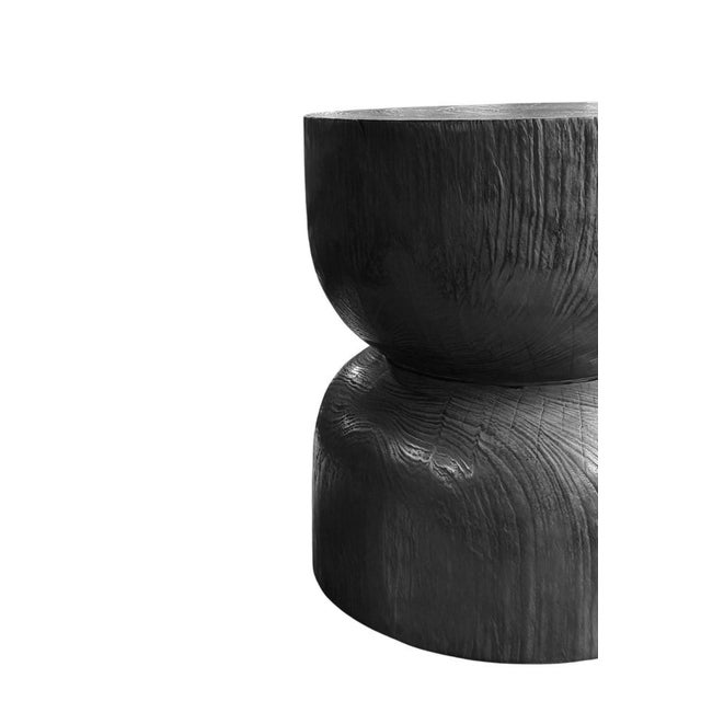 Not Yet Made - Made To Order Round Teak Wood Side Table, Burnt Finish, Layered Design, Modern Organic For Sale - Image 5 of 5