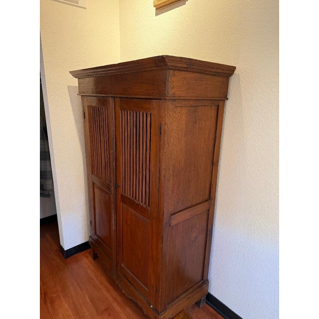 Antique Solid Wood Cabinet / Wardrobe With Slatted Doors For Sale - Image 4 of 5