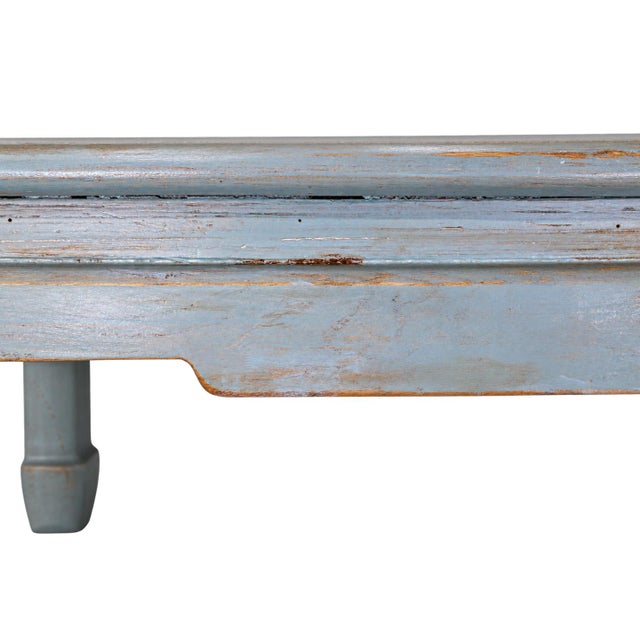 Wood Vintage Swedish Blue-Grey Wash Wood Coffee Table With Ming Style Leg and Shagreen Top For Sale - Image 7 of 13