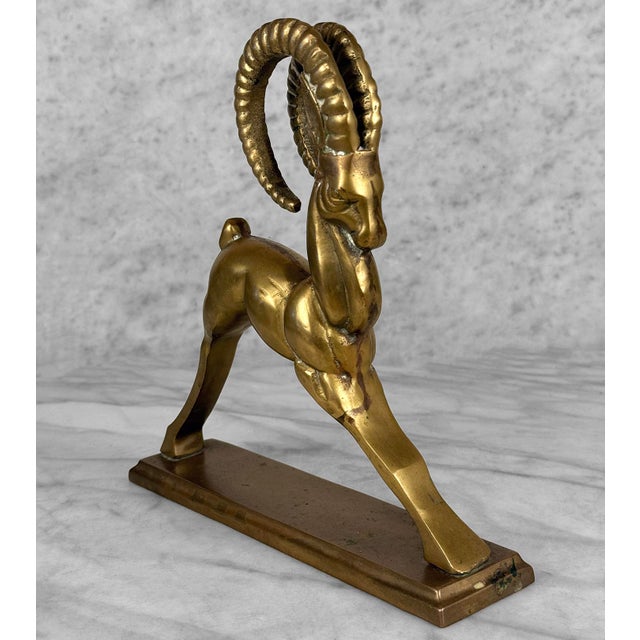 1970s Mid-Century Art Deco Brass Ibex Ram Library Sculpture For Sale - Image 5 of 9