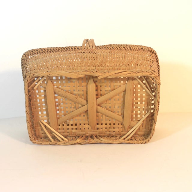 Beige Vintage Woven Basket With Handle For Sale - Image 8 of 10